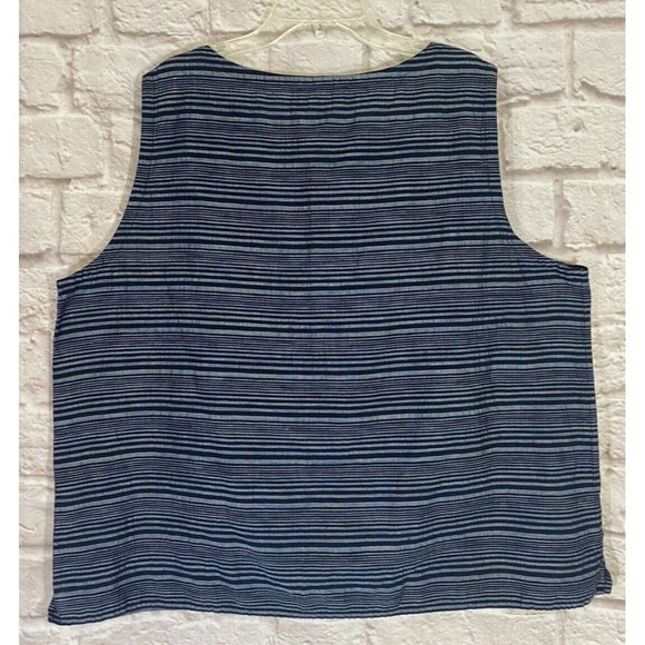 Eileen Fisher XL Organic Cotton Linen Modal Blend Blue Striped Tank Top EUC 9204 - Picture 5 of 8